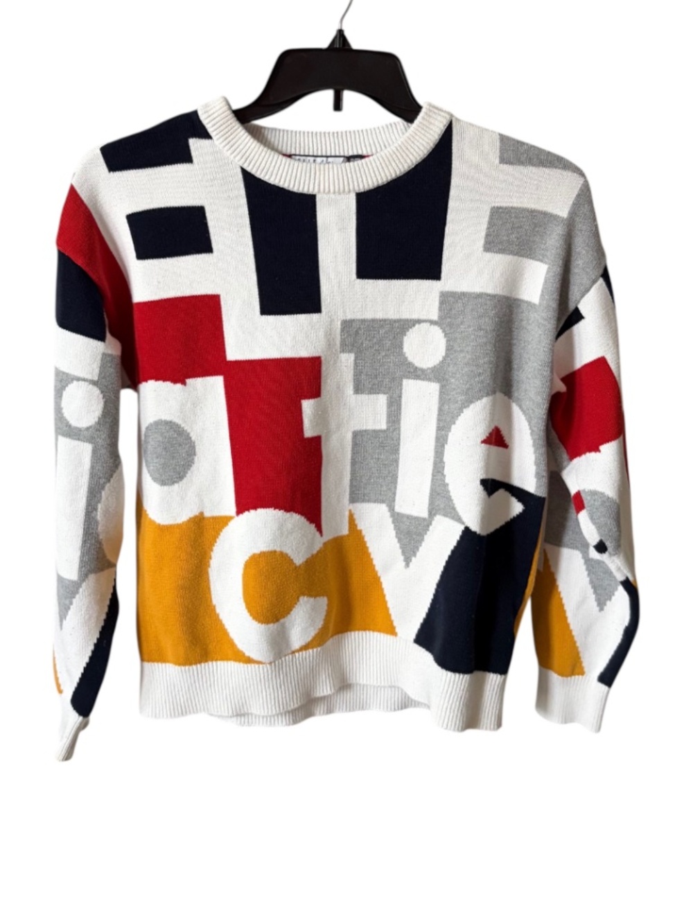 Vintage Elle Active colorblock letter knit sweater